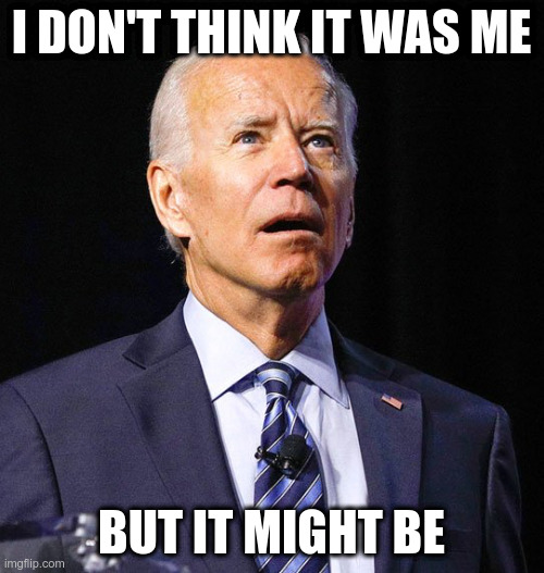 Joe Biden | I DON'T THINK IT WAS ME BUT IT MIGHT BE | image tagged in joe biden | made w/ Imgflip meme maker