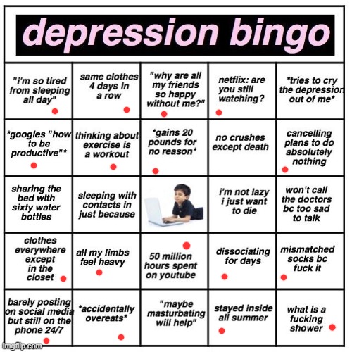 dang it. no bingo | image tagged in depression bingo | made w/ Imgflip meme maker