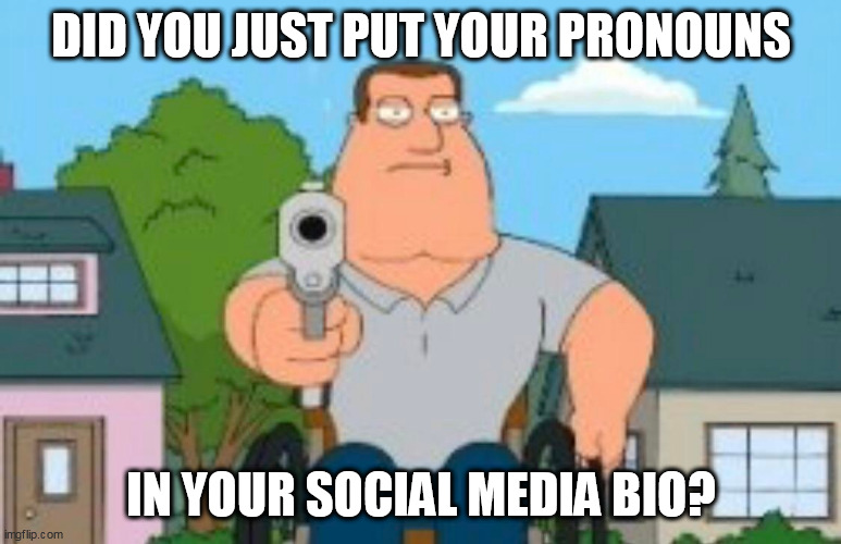 DID YOU JUST PUT YOUR PRONOUNS; IN YOUR SOCIAL MEDIA BIO? | made w/ Imgflip meme maker