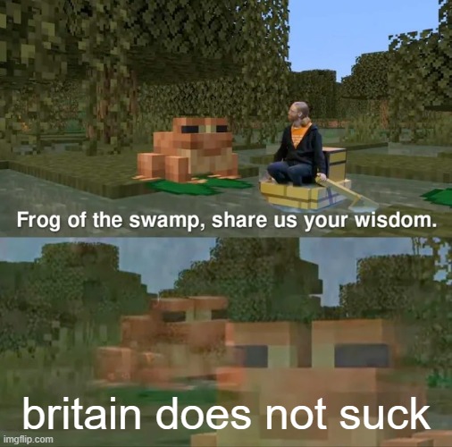 Frog of the swamp, share us your wisdom | britain does not suck | image tagged in frog of the swamp share us your wisdom | made w/ Imgflip meme maker