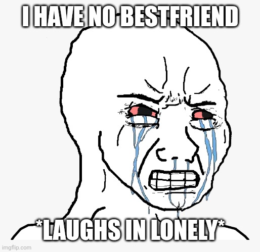 Angry crying | I HAVE NO BESTFRIEND *LAUGHS IN LONELY* | image tagged in angry crying | made w/ Imgflip meme maker