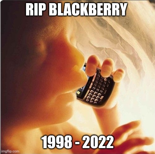 Baby in womb on cell phone - fetus blackberry | RIP BLACKBERRY; 1998 - 2022 | image tagged in baby in womb on cell phone - fetus blackberry | made w/ Imgflip meme maker