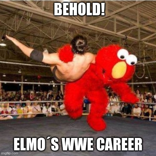 Elmo wrestling | BEHOLD! ELMO´S WWE CAREER | image tagged in elmo wrestling | made w/ Imgflip meme maker