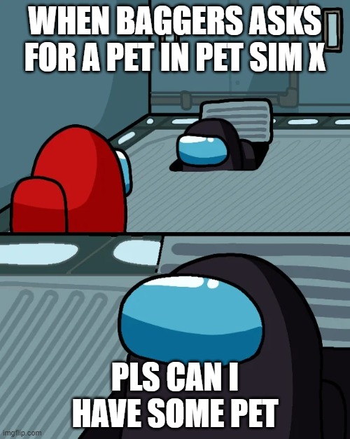 When the beggars asks for a pet | WHEN BAGGERS ASKS FOR A PET IN PET SIM X; PLS CAN I HAVE SOME PET | image tagged in impostor of the vent | made w/ Imgflip meme maker