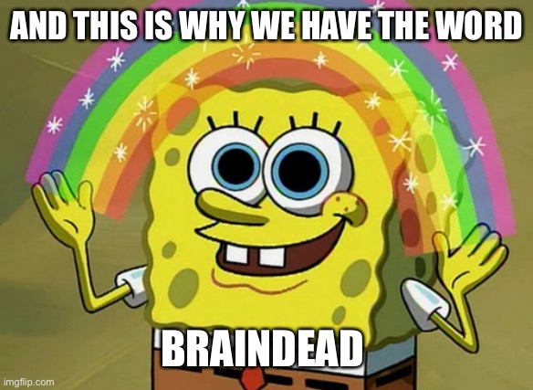Imagination Spongebob Meme | AND THIS IS WHY WE HAVE THE WORD BRAINDEAD | image tagged in memes,imagination spongebob | made w/ Imgflip meme maker