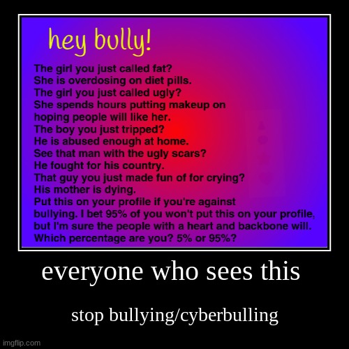 hey bully | image tagged in funny,demotivationals,cyberbullying,bully | made w/ Imgflip demotivational maker