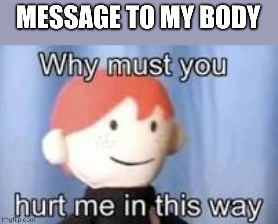 Why must you hurt me in this way | MESSAGE TO MY BODY | image tagged in why must you hurt me in this way | made w/ Imgflip meme maker