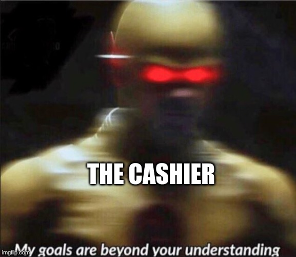 my goals are beyond your understanding | THE CASHIER | image tagged in my goals are beyond your understanding | made w/ Imgflip meme maker
