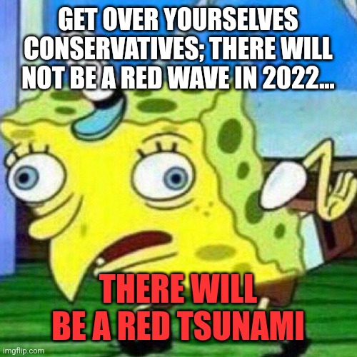 triggerpaul | GET OVER YOURSELVES CONSERVATIVES; THERE WILL NOT BE A RED WAVE IN 2022... THERE WILL BE A RED TSUNAMI | image tagged in triggerpaul | made w/ Imgflip meme maker