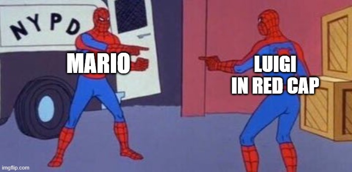 Spiderman clone | MARIO LUIGI IN RED CAP | image tagged in spiderman clone | made w/ Imgflip meme maker