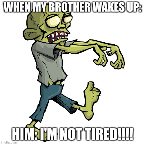 Zombie cartoon | WHEN MY BROTHER WAKES UP:; HIM: I'M NOT TIRED!!!! | image tagged in zombie cartoon | made w/ Imgflip meme maker