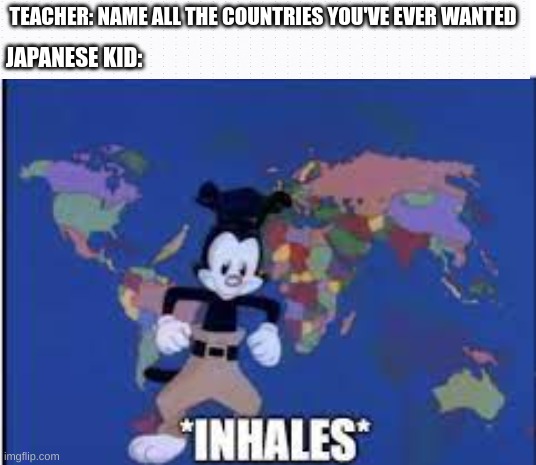 yes |  TEACHER: NAME ALL THE COUNTRIES YOU'VE EVER WANTED; JAPANESE KID: | image tagged in no,memes,funny,yes,because,boi | made w/ Imgflip meme maker