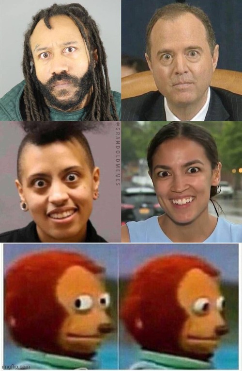 The Eyes are the windows to the soul if you have one that is.... | image tagged in memes,monkey puppet,crazy aoc,democrats,marxism,communists | made w/ Imgflip meme maker