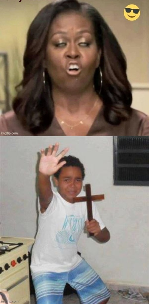 Big Mike's coming to get ya | image tagged in scared kid,michelle obama,mike | made w/ Imgflip meme maker