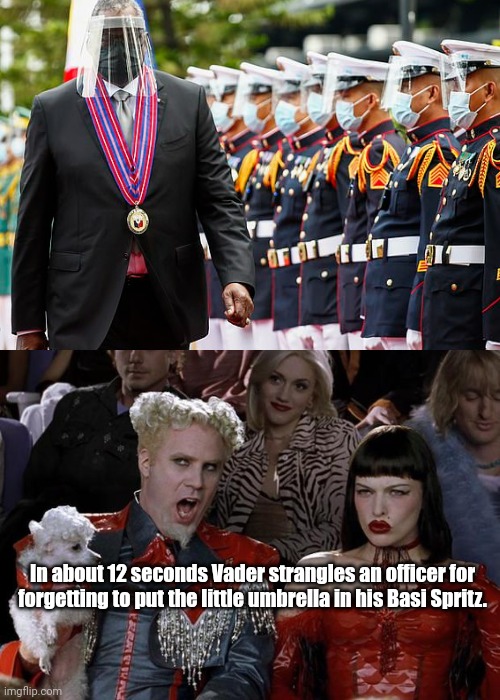 Secretary of Defense Lloyd Austin goes to the Philippines | In about 12 seconds Vader strangles an officer for forgetting to put the little umbrella in his Basi Spritz. | image tagged in mugatu so hot right now,lloyd austin,darth vader,star wars,political humor | made w/ Imgflip meme maker
