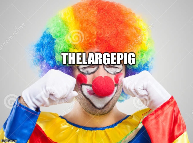 Clown crying | THELARGEPIG | image tagged in clown crying | made w/ Imgflip meme maker