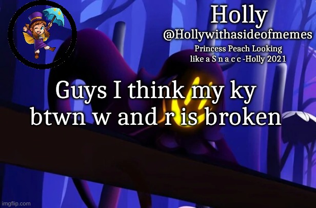 Holly Snatcher Template | Guys I think my ky btwn w and r is broken | image tagged in holly snatcher template | made w/ Imgflip meme maker
