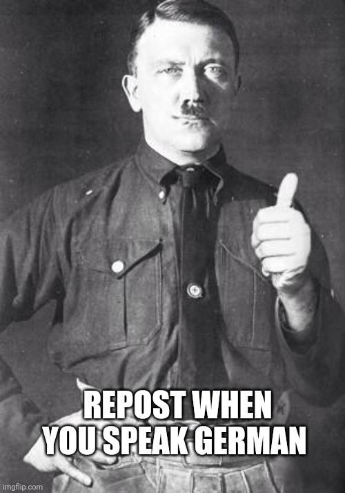 Hitler | REPOST WHEN YOU SPEAK GERMAN | image tagged in hitler | made w/ Imgflip meme maker