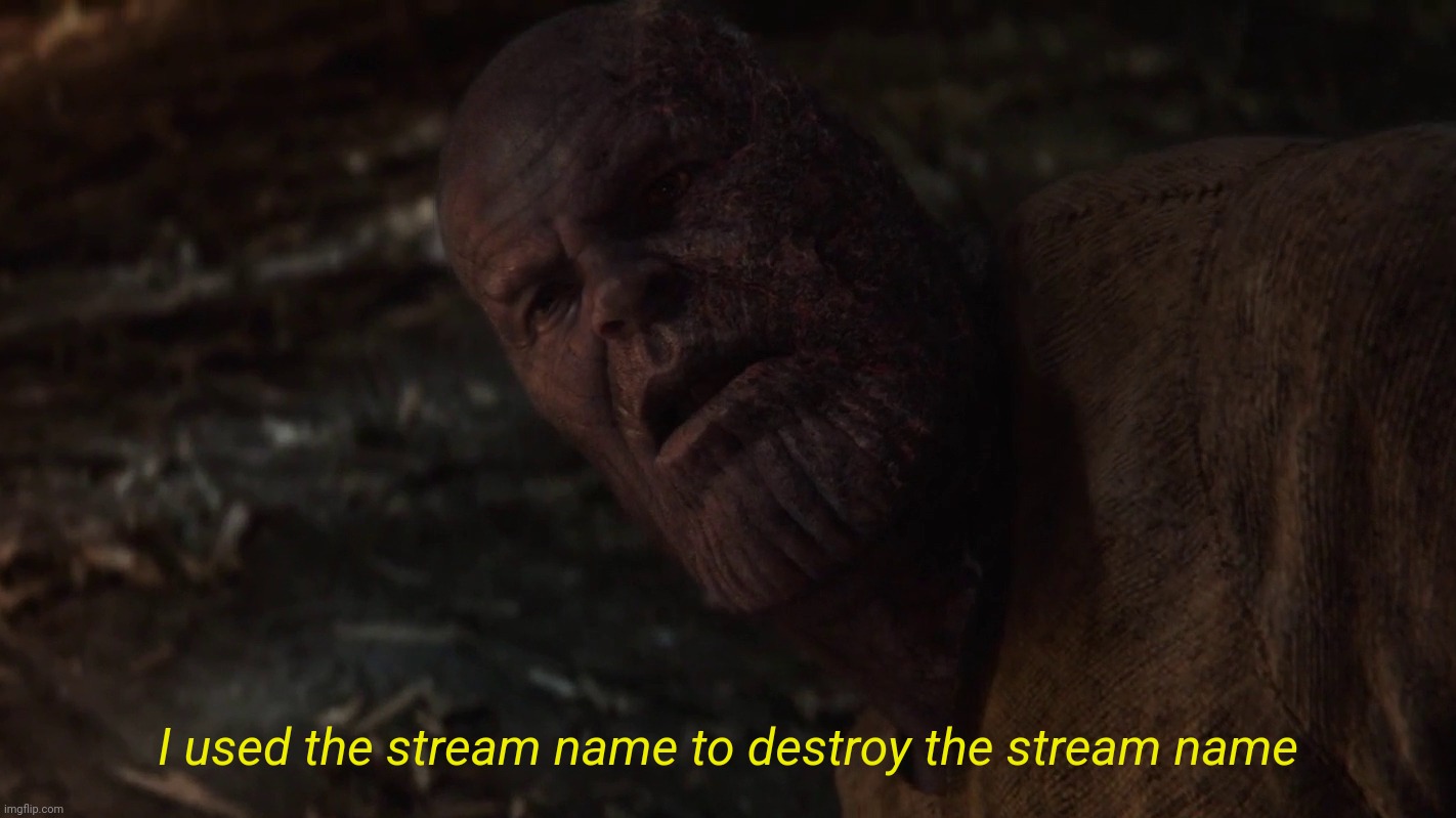 Pro gamer move right there | I used the stream name to destroy the stream name | image tagged in i used the stones to destroy the stones,pro gamer move | made w/ Imgflip meme maker