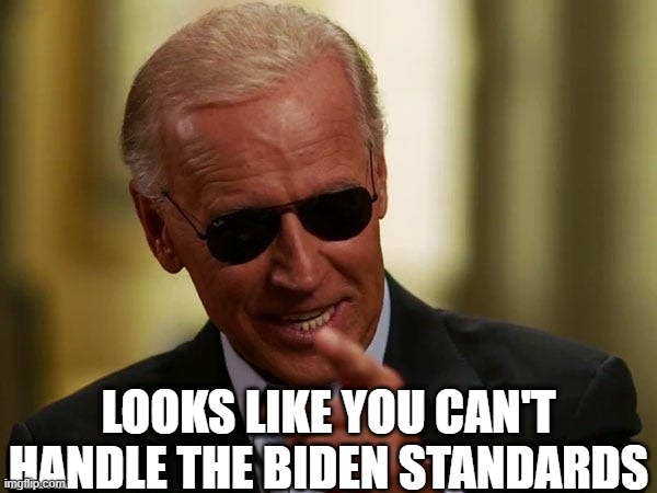 Biden Sunglasses | LOOKS LIKE YOU CAN'T HANDLE THE BIDEN STANDARDS | image tagged in biden sunglasses | made w/ Imgflip meme maker
