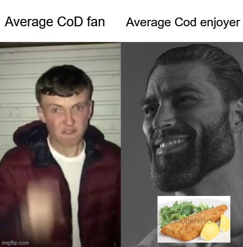 CoD vs Cod | Average Cod enjoyer; Average CoD fan | image tagged in average fan vs average enjoyer | made w/ Imgflip meme maker