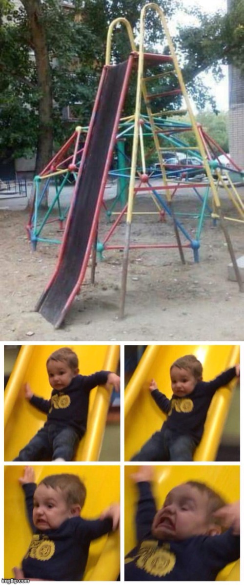 Steep | image tagged in kid falling down slide,slide,you had one job,steep | made w/ Imgflip meme maker