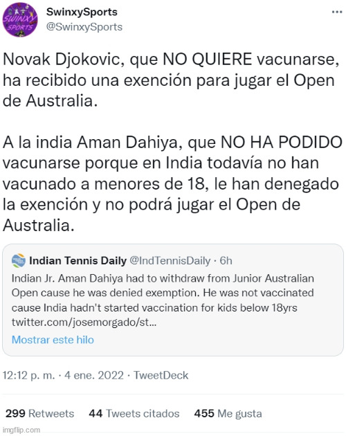 pues al final djokovic va a estar en el open de australia sin haberse chutado jejej