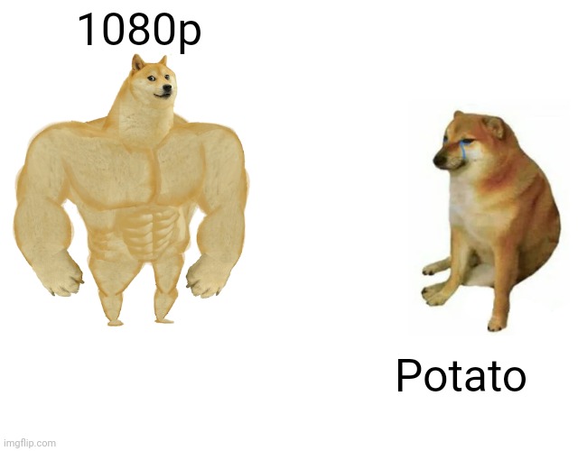 Buff Doge vs. Cheems Meme | 1080p Potato | image tagged in memes,buff doge vs cheems | made w/ Imgflip meme maker