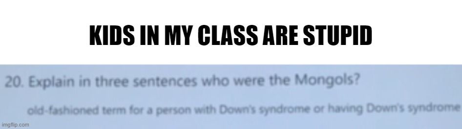 D O W N   S Y N D R O M E | KIDS IN MY CLASS ARE STUPID | image tagged in stupid | made w/ Imgflip meme maker