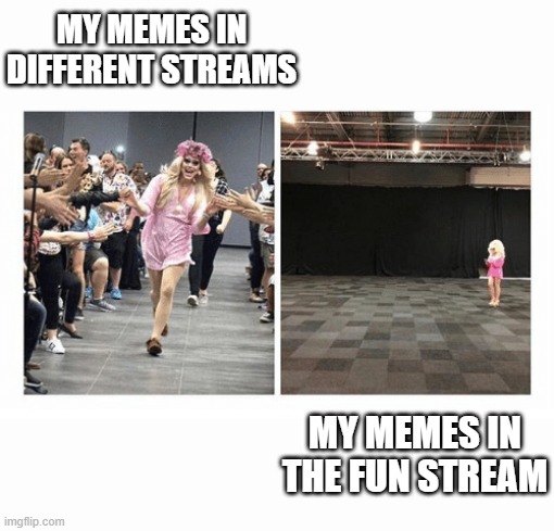 Ngl i feel that so much, because thats me somehow | MY MEMES IN DIFFERENT STREAMS; MY MEMES IN THE FUN STREAM | image tagged in popular opinion vs unpopular opinion | made w/ Imgflip meme maker