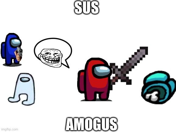 blank white template: SUS | SUS; AMOGUS | image tagged in blank white template | made w/ Imgflip meme maker