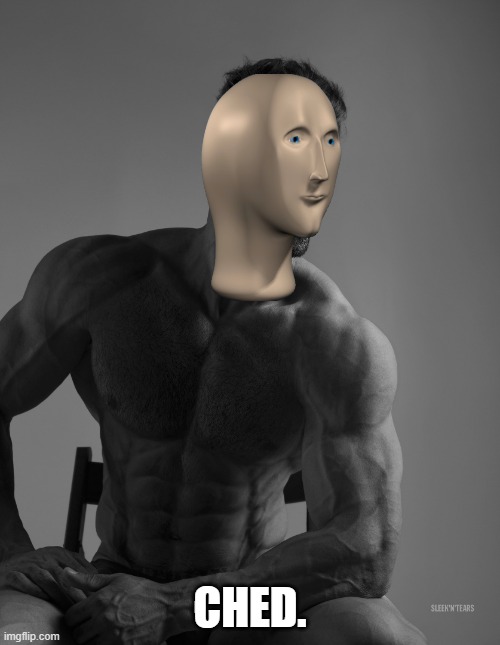 Giga Chad | CHED. | image tagged in giga chad | made w/ Imgflip meme maker