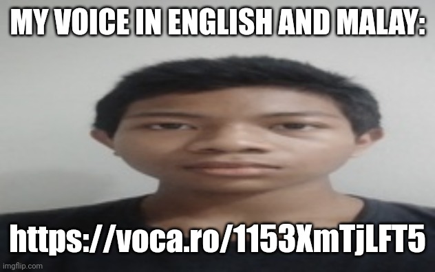 https://voca.ro/1153XmTjLFT5 | MY VOICE IN ENGLISH AND MALAY:; https://voca.ro/1153XmTjLFT5 | image tagged in akif | made w/ Imgflip meme maker