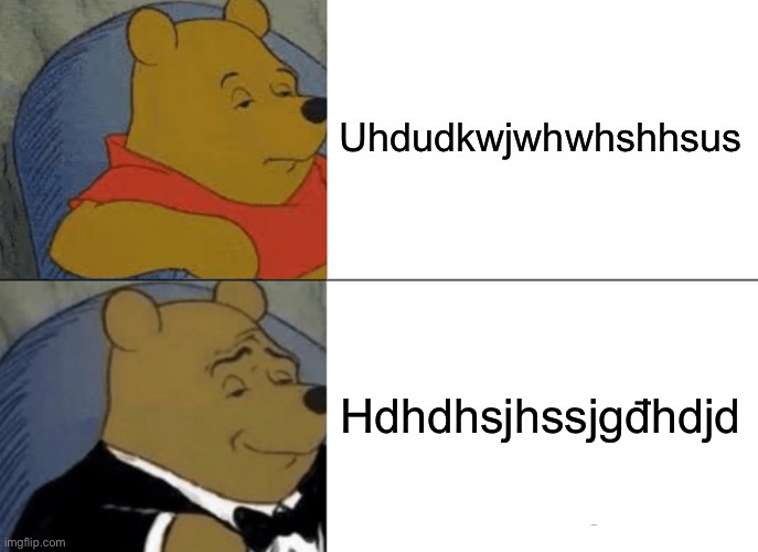 Tuxedo Winnie The Pooh Meme | Uhdudkwjwhwhshhsus; Hdhdhsjhssjgđhdjd | image tagged in memes,tuxedo winnie the pooh | made w/ Imgflip meme maker