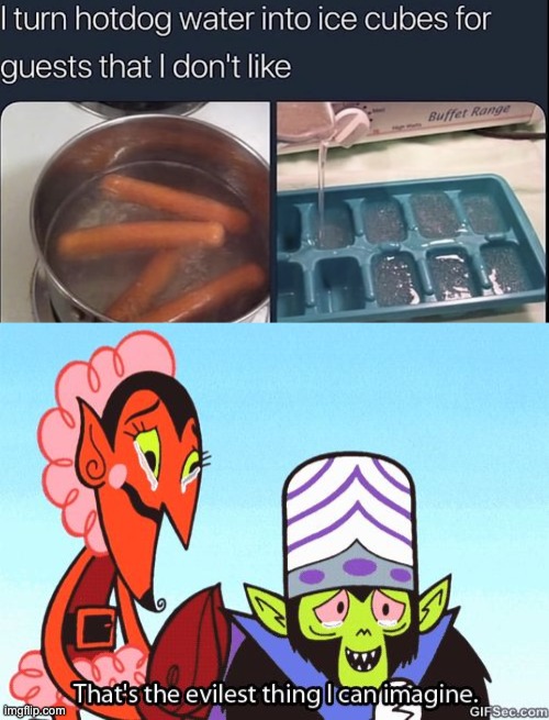 Hot dog water ice cubes... yummy! | image tagged in that's the evilest thing i can imagine,memes,unfunny | made w/ Imgflip meme maker