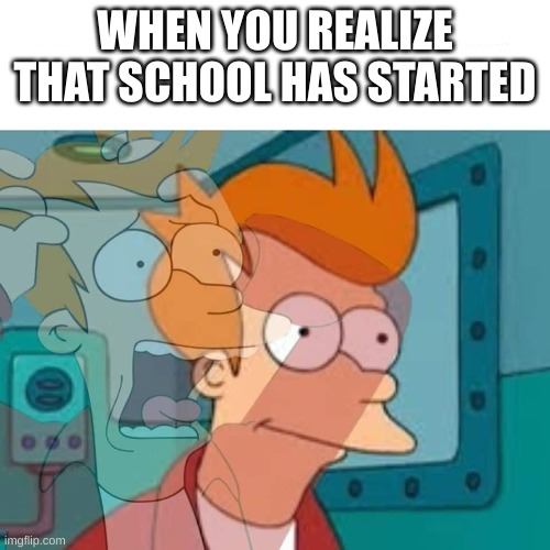 fry |  WHEN YOU REALIZE THAT SCHOOL HAS STARTED | image tagged in fry | made w/ Imgflip meme maker