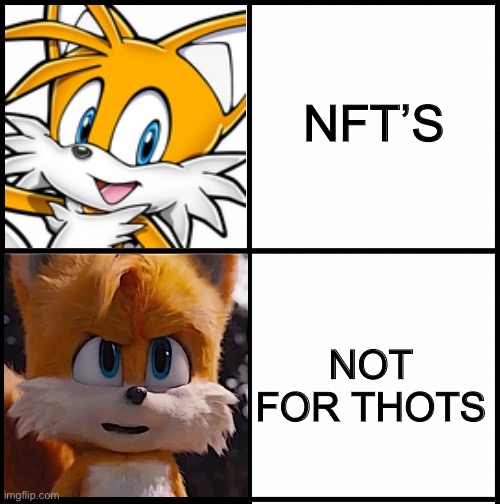 NFT’S; NOT FOR THOTS | image tagged in tails drake format | made w/ Imgflip meme maker