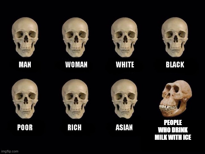 empty skulls of truth | PEOPLE WHO DRINK MILK WITH ICE | image tagged in empty skulls of truth | made w/ Imgflip meme maker