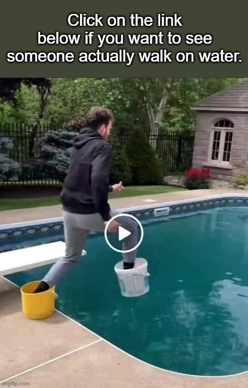 Click on the link below if you want to see someone actually walk on water. | image tagged in funny | made w/ Imgflip meme maker
