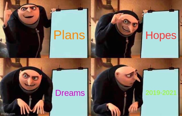 Gru's Plan | Plans; Hopes; Dreams; 2019-2021 | image tagged in memes,gru's plan | made w/ Imgflip meme maker