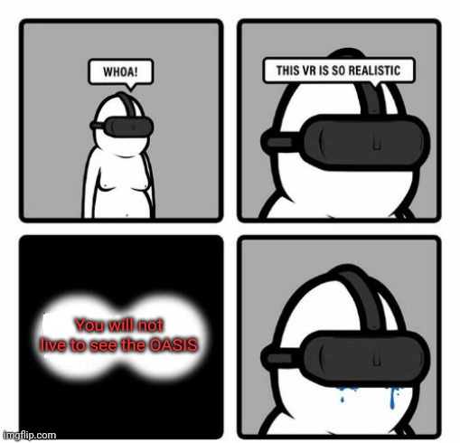 Oof | You will not live to see the OASIS | image tagged in whoa this vr is so realistic,ready player one,parzival,oasis | made w/ Imgflip meme maker