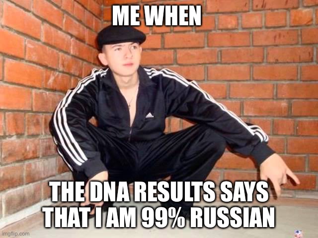 Yup |  ME WHEN; THE DNA RESULTS SAYS THAT I AM 99% RUSSIAN | image tagged in slav squat | made w/ Imgflip meme maker