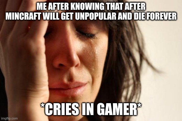 First World Problems | ME AFTER KNOWING THAT AFTER MINCRAFT WILL GET UNPOPULAR AND DIE FOREVER; *CRIES IN GAMER* | image tagged in memes,first world problems | made w/ Imgflip meme maker