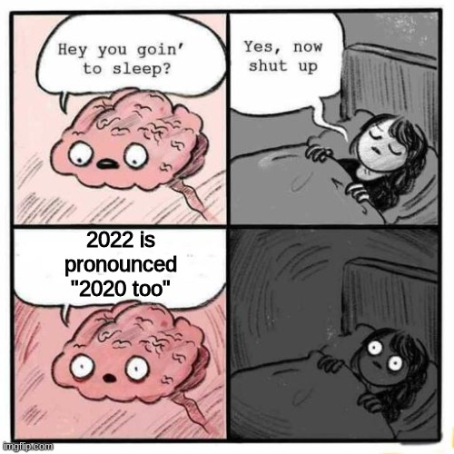 Oh no | 2022 is pronounced "2020 too" | image tagged in hey you going to sleep,2022,2020,memes | made w/ Imgflip meme maker