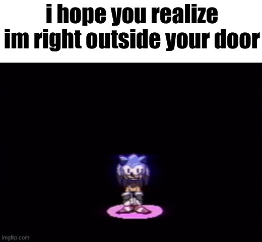 needlemouse stare | i hope you realize im right outside your door | image tagged in needlemouse stare | made w/ Imgflip meme maker