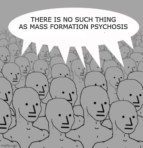MFPNPC | THERE IS NO SUCH THING AS MASS FORMATION PSYCHOSIS | image tagged in npc | made w/ Imgflip meme maker