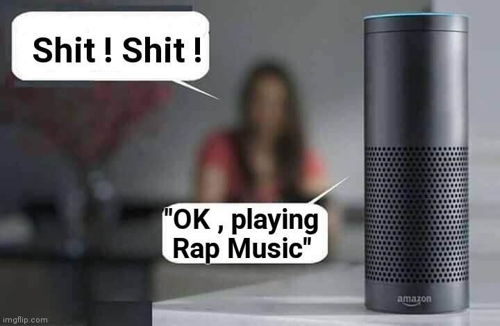 Alexa do X | Shit ! Shit ! "OK , playing
Rap Music" | image tagged in alexa do x | made w/ Imgflip meme maker