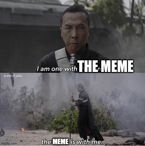 I am one with the Force the Force is with me | THE MEME; MEME | image tagged in i am one with the force the force is with me | made w/ Imgflip meme maker