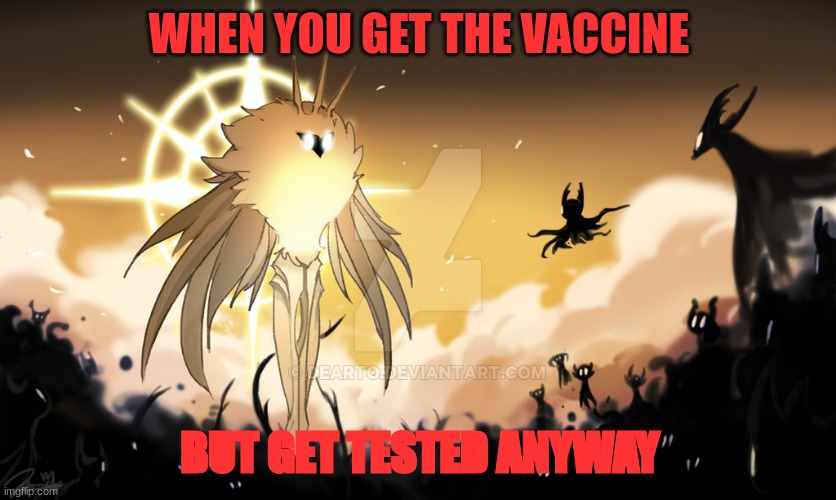 Hollow gets the Vaccine | WHEN YOU GET THE VACCINE; BUT GET TESTED ANYWAY | image tagged in covid | made w/ Imgflip meme maker