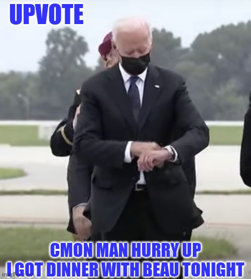 CMON MAN HURRY UP
I GOT DINNER WITH BEAU TONIGHT UPVOTE | made w/ Imgflip meme maker